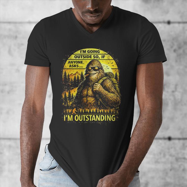 Bigfoot Outdoor Hiking Dad Joke Im Outstanding Sasquatch Men's V-Neck T-Shirt