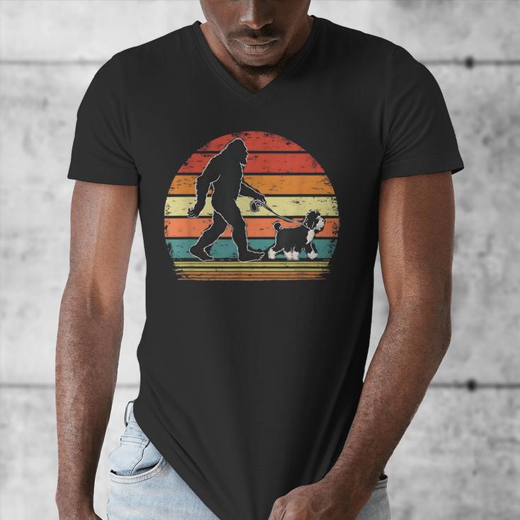 Bigfoot Walking a Dog Bernedoodle Dog Dad Men's V-Neck T-Shirt