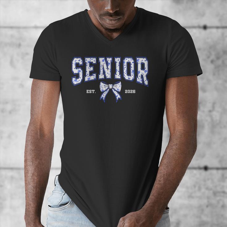 Blue Bow Coquette Floral Senior 2026 Graduation Class Men's V-Neck T-Shirt