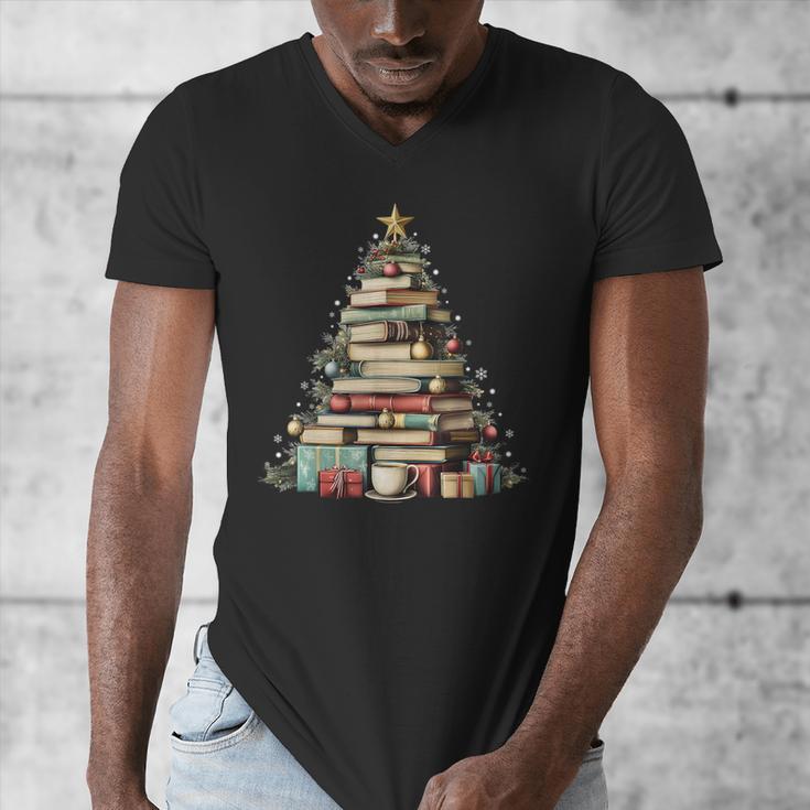 Book Christmas Tree Books Lovers Xmas Teacher Men Women Kids Men's V-Neck T-Shirt Book Christmas Tree Books Lovers Xmas Teacher Men Women Kids Men's V-Neck T-Shirt