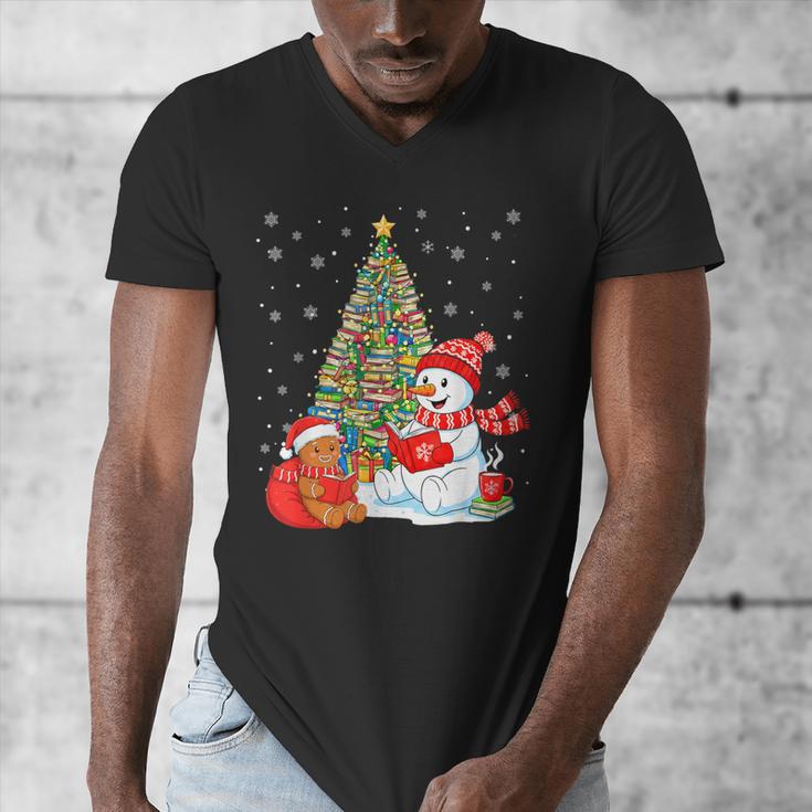 Book Christmas Tree Bookworm Gingerbread Man Snowman Reading Men's V-Neck T-Shirt Book Christmas Tree Bookworm Gingerbread Man Snowman Reading Men's V-Neck T-Shirt