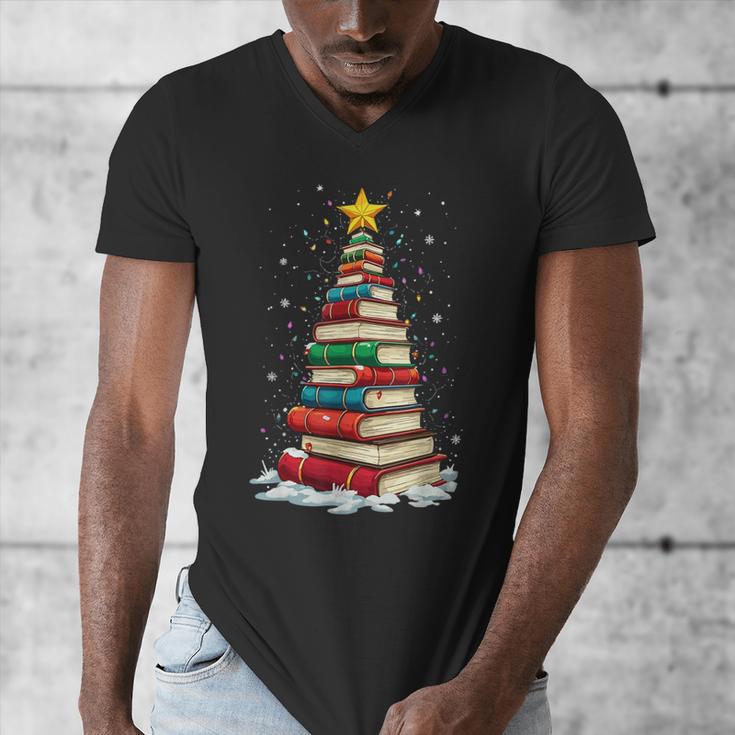 Book Christmas Tree Book Lover Teacher Librarian Men's V-Neck T-Shirt
