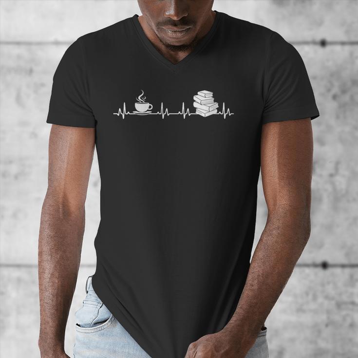 Book And Coffee Heartbeat Books Lovers Men's V-Neck T-Shirt