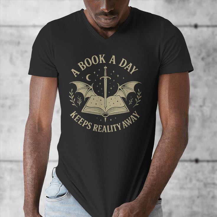 A Book A Day Keeps Reality Away Reading Escape Quote Men's V-Neck T-Shirt