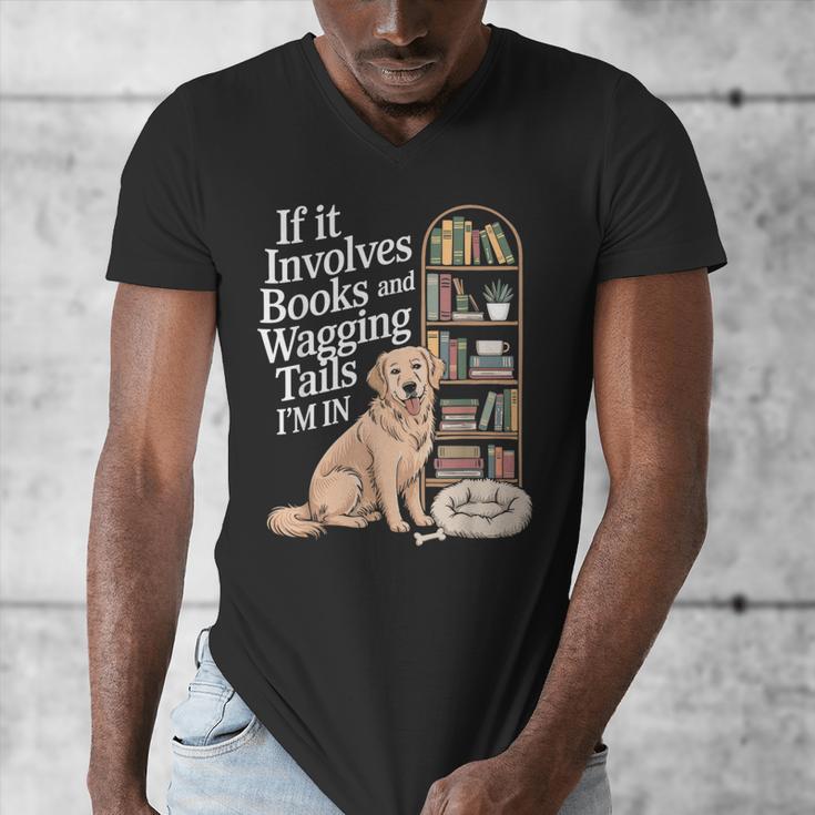 Book And Dog Lover Bookworm Reader Book Lover Men's V-Neck T-Shirt