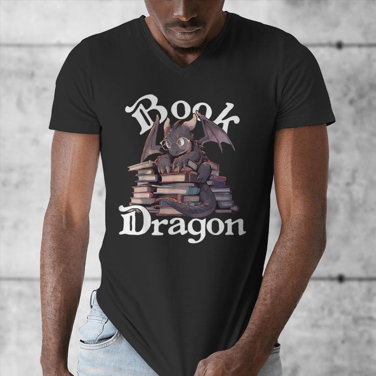 Book Dragon Book Lover Bookworm Book Reader Librarian Men's V-Neck T-Shirt Book Dragon Book Lover Bookworm Book Reader Librarian Men's V-Neck T-Shirt
