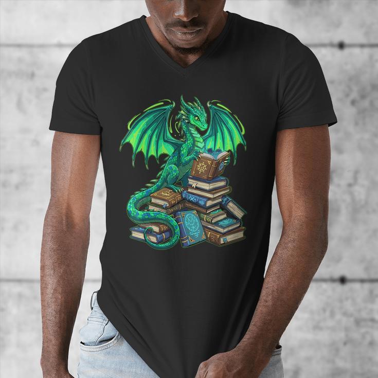 Book Dragon Reading Fantasy Men's V-Neck T-Shirt