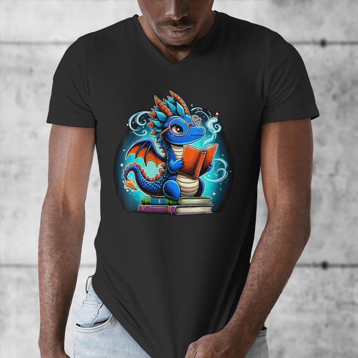 Book Dragon Reading Lover Men's V-Neck T-Shirt Book Dragon Reading Lover Men's V-Neck T-Shirt