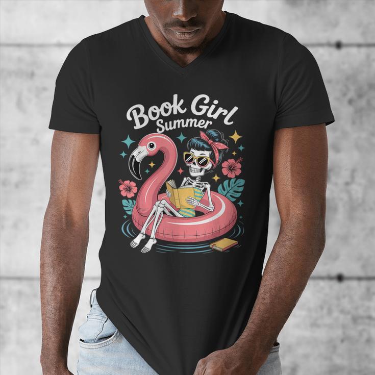 Book Girl Summer Skeleton Reading Books Lovers Beach Men's V-Neck T-Shirt