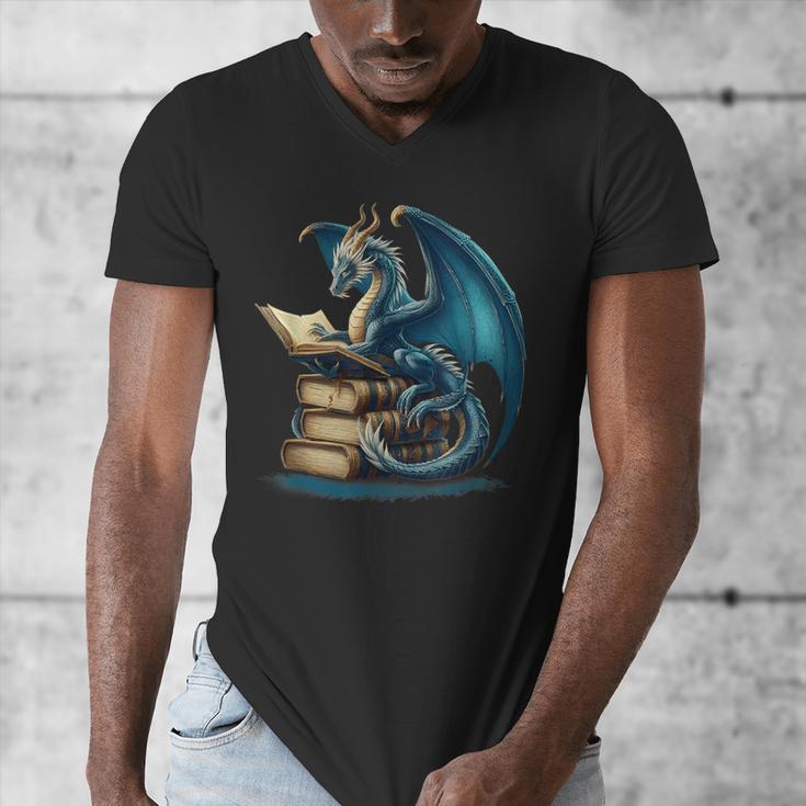 Book Lover Bookworm Reading Books Dragon Sci-Fi Character Men's V-Neck T-Shirt