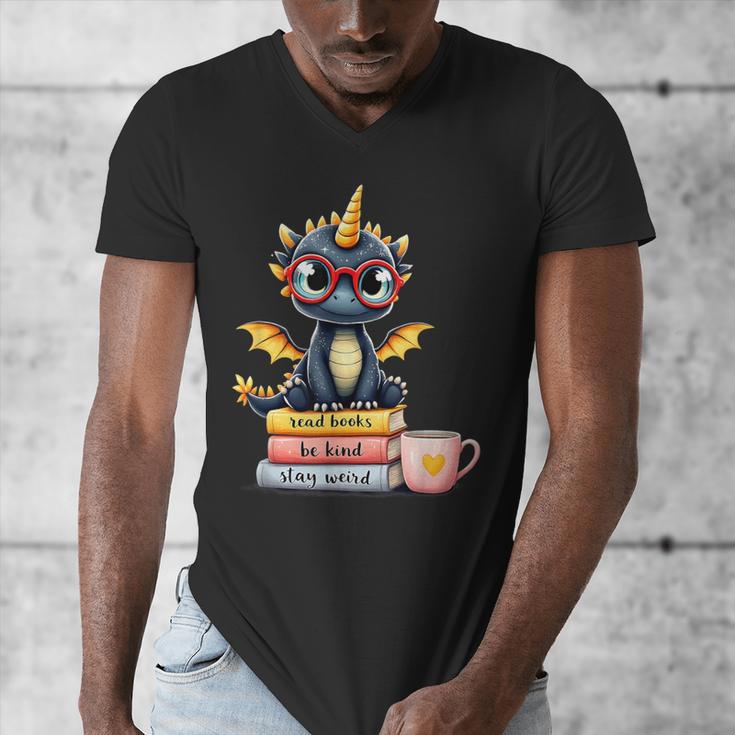 Book Lover Cute Baby Dragon Reading Men's V-Neck T-Shirt Book Lover Cute Baby Dragon Reading Men's V-Neck T-Shirt