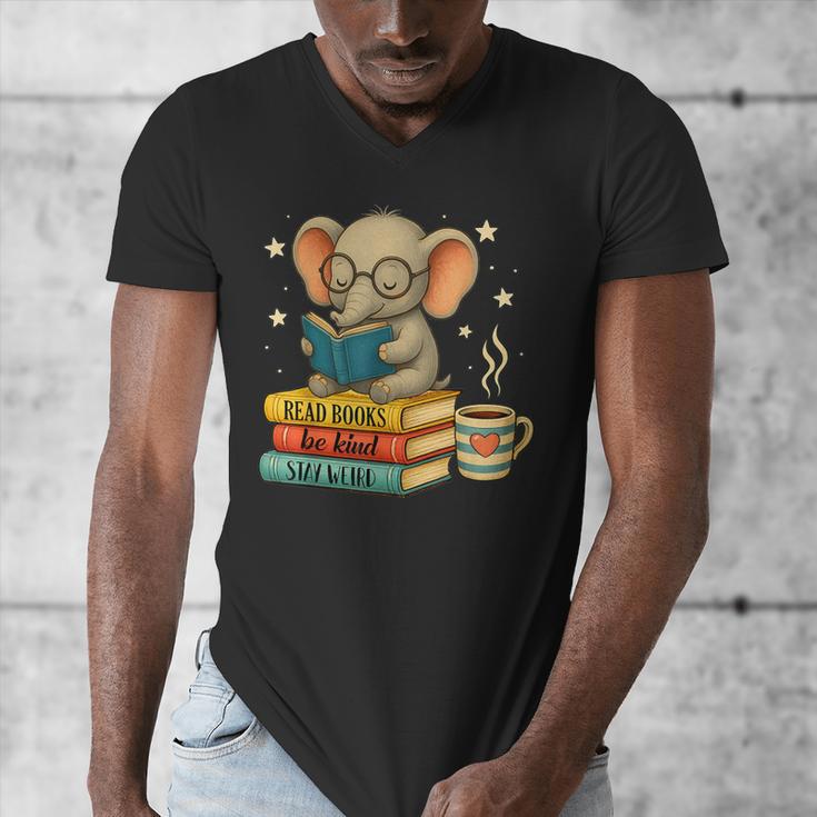 Book Lover Elephant Reading Books Library Read Books Be Kind Men's V-Neck T-Shirt