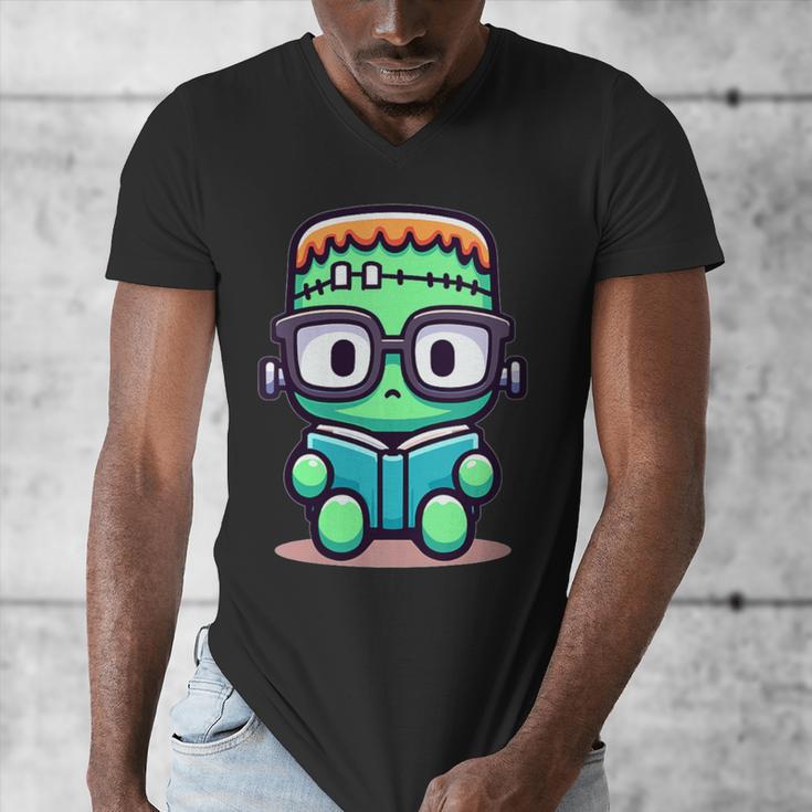 Book Lover Frankenstein's Monster With Reading Glasses Men's V-Neck T-Shirt