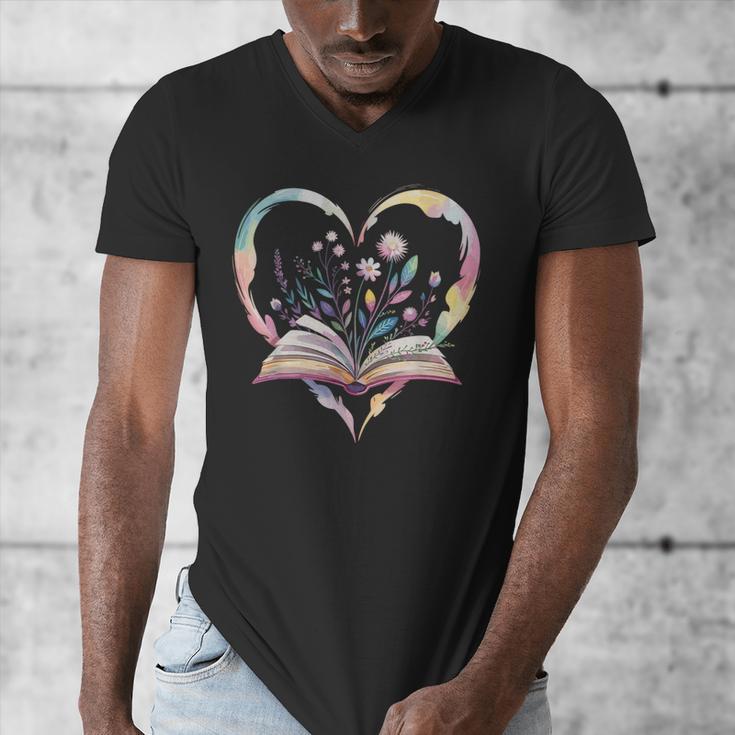 Book Lover Heart Shaped Reading Art Bookworm Men's V-Neck T-Shirt