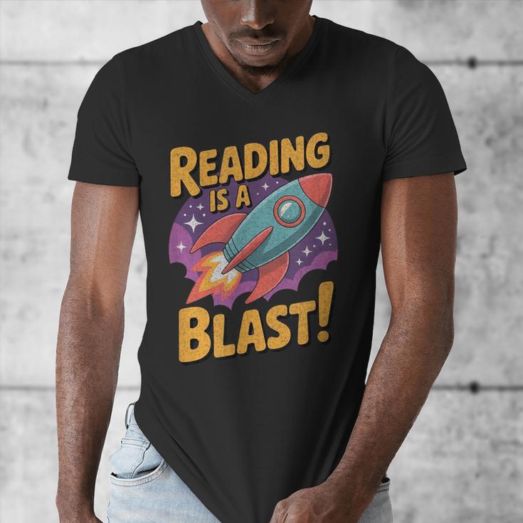 Book Lover Kids And Adults Reading Is a Blast Rocket Ship Men's V-Neck T-Shirt