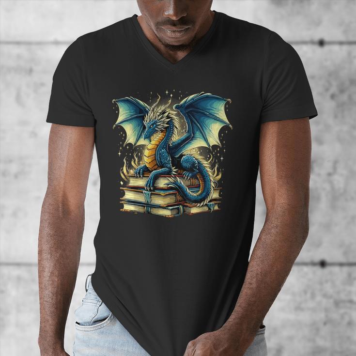 Book Lover Reading Fantasy Dragon Men's V-Neck T-Shirt Book Lover Reading Fantasy Dragon Men's V-Neck T-Shirt