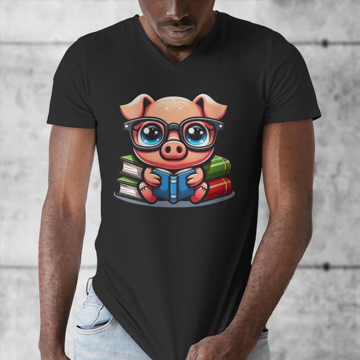 Book Lover Reading Pig Men's V-Neck T-Shirt Book Lover Reading Pig Men's V-Neck T-Shirt