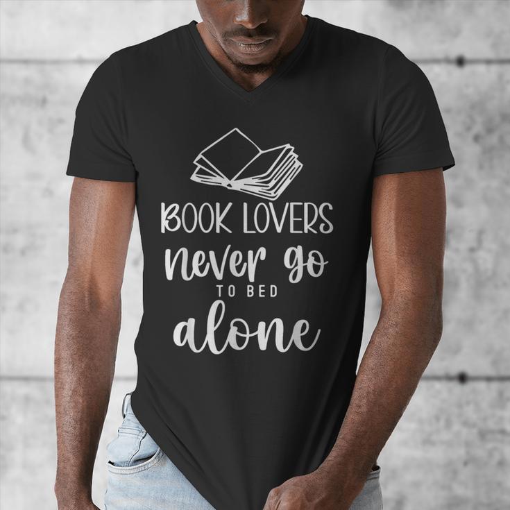 Book Lovers Never Go To Bed Alone Bibliophile Humor Men's V-Neck T-Shirt