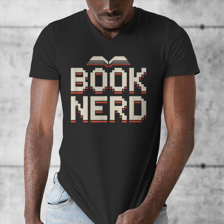 Book Nerd Retro Pixel Reading Librarian Aesthetic Men's V-Neck T-Shirt