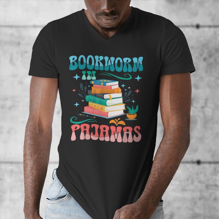Book Reader Librarian Bookworm In Pajamas Book And Pajama Men's V-Neck T-Shirt Book Reader Librarian Bookworm In Pajamas Book And Pajama Men's V-Neck T-Shirt