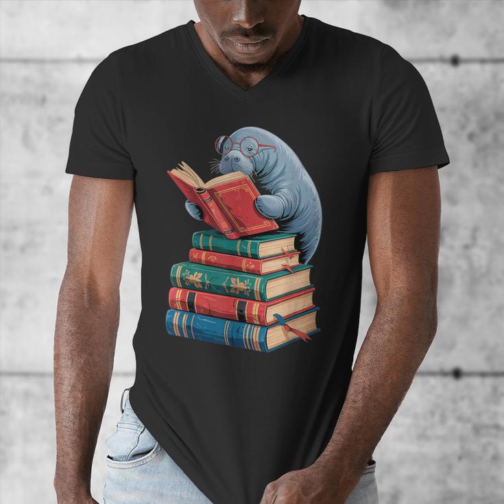 Book Reading Book Reader Manatees Sea Animal Sea Cow Manatee Men's V-Neck T-Shirt Book Reading Book Reader Manatees Sea Animal Sea Cow Manatee Men's V-Neck T-Shirt