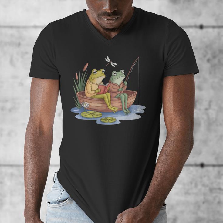 Book Shirt Frog Toad Fishing Vintage Book Frog Men's V-Neck T-Shirt