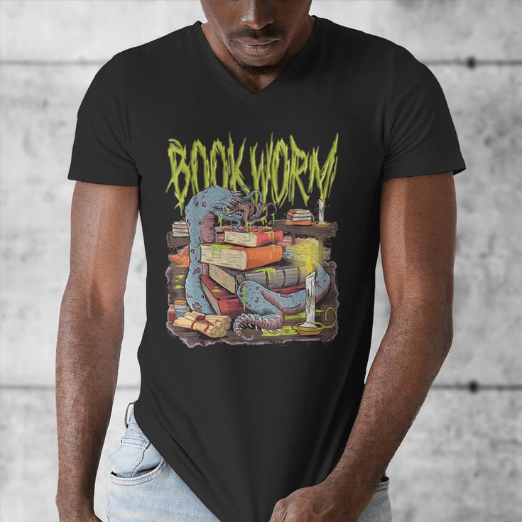 Graphic Book Worm Monster Horror Reading Book Lover Men's V-Neck T-Shirt