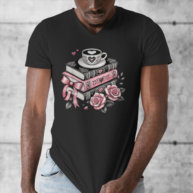 All Booked For Valentine's Coquette Bow Books Teacher Girly Men's V-Neck T-Shirt All Booked For Valentine's Coquette Bow Books Teacher Girly Men's V-Neck T-Shirt