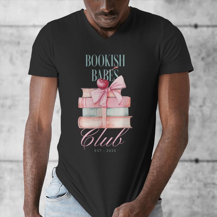 Bookish Babes Club Cute Pink Book Stack With Bow Men's V-Neck T-Shirt Bookish Babes Club Cute Pink Book Stack With Bow Men's V-Neck T-Shirt