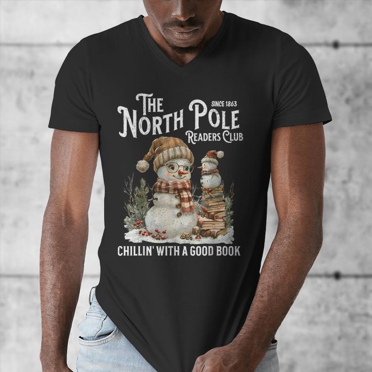 Bookish Christmas North Pole Book Club Snowman Book Worm Men's V-Neck T-Shirt