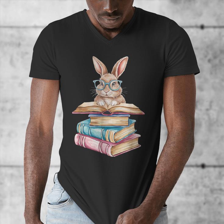 Books Bookworm Reader Book Cute Reading Bunny With Glasses Men's V-Neck T-Shirt Books Bookworm Reader Book Cute Reading Bunny With Glasses Men's V-Neck T-Shirt