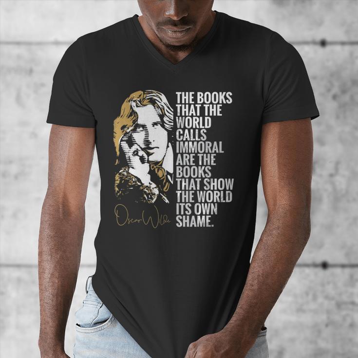 Books Called Immoral World's Shame Dorian Gray Oscar Wilde Men's V-Neck T-Shirt Books Called Immoral World's Shame Dorian Gray Oscar Wilde Men's V-Neck T-Shirt