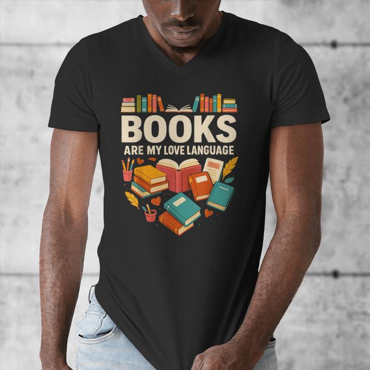 Books Are My Love Language Reading Lover Librarian Valentine Men's V-Neck T-Shirt Books Are My Love Language Reading Lover Librarian Valentine Men's V-Neck T-Shirt