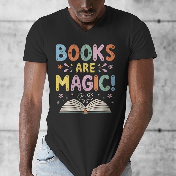 Books Are Magic Whimsical Retro Bookworm Men's V-Neck T-Shirt