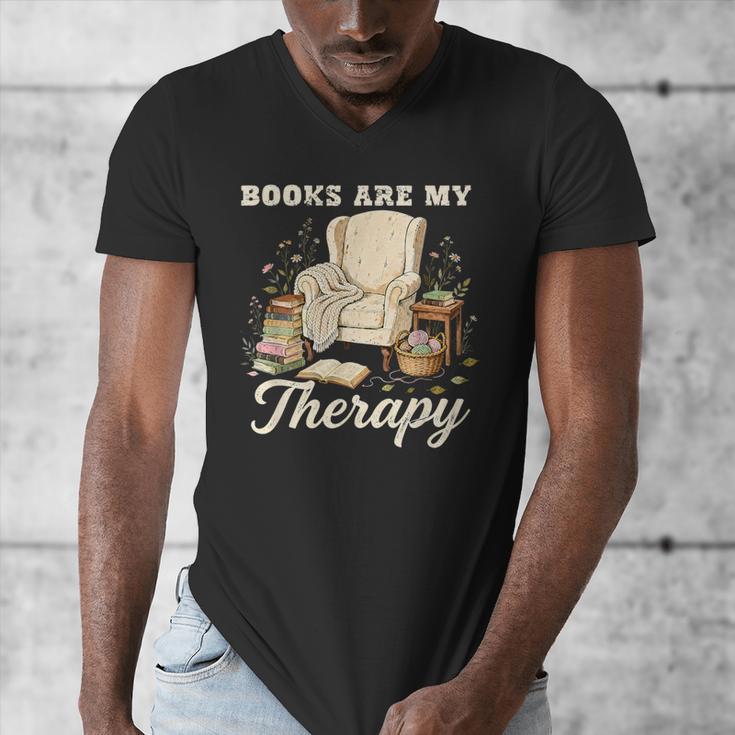 Books Are My Therapy Cozy Reading Chair Artwork Men's V-Neck T-Shirt