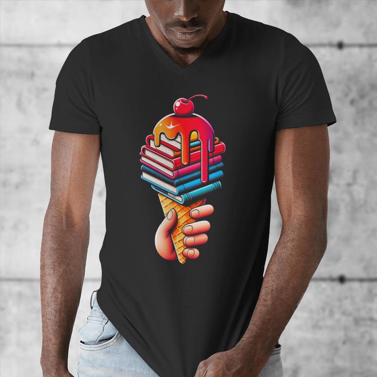Books Reading Ice Cream Men's V-Neck T-Shirt Books Reading Ice Cream Men's V-Neck T-Shirt