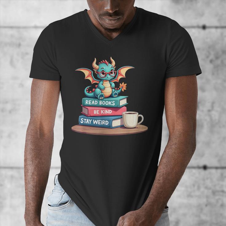 Bookworm Book Dragon Read Books Be Kind Stay Weird Men's V-Neck T-Shirt