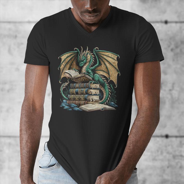 Bookworm Dragons Reading Book Dragons And Books Men's V-Neck T-Shirt