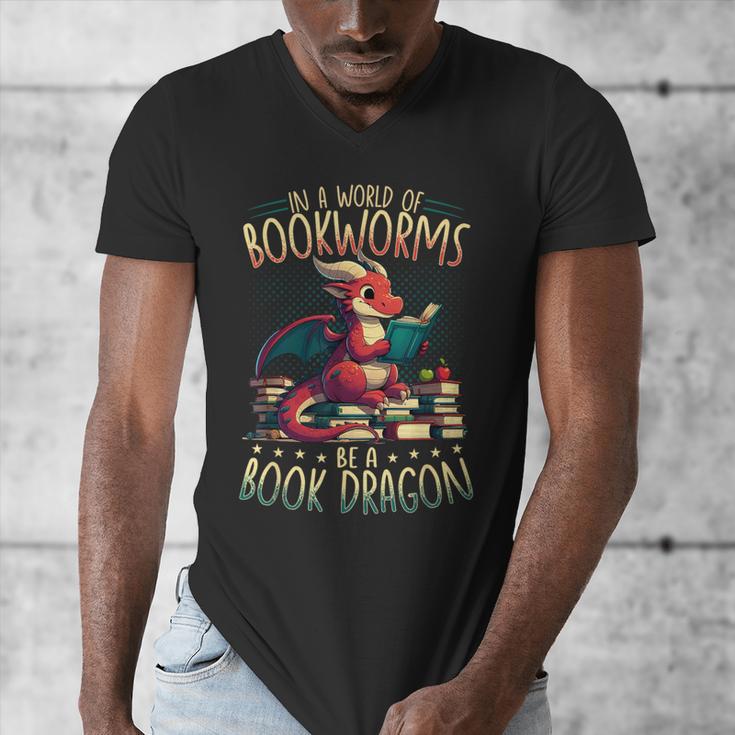 Bookworms Be A Book Dragon Literature Reading & Book Lover Men's V-Neck T-Shirt