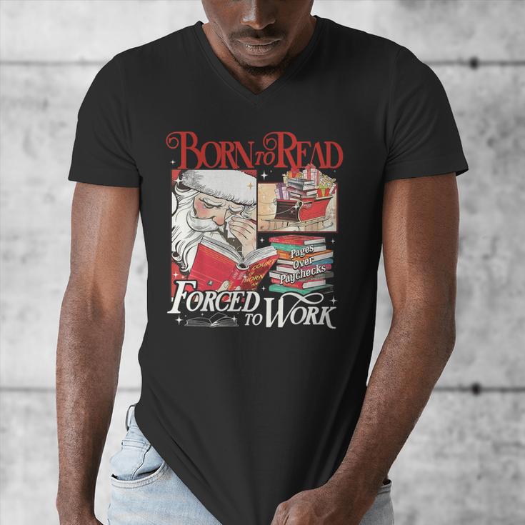 Born To Read Forced To Work Santa Christmas Book Lover Retro Men's V-Neck T-Shirt
