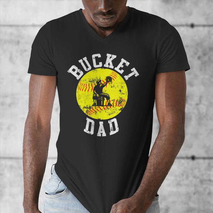 Bucket Dad Softball Dad Baseball Father's Coach Men's V-Neck T-Shirt Bucket Dad Softball Dad Baseball Father's Coach Men's V-Neck T-Shirt