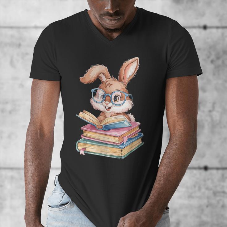 Bunny Rabbit Reading Books Rabbit Books Bunny Reader Men's V-Neck T-Shirt Bunny Rabbit Reading Books Rabbit Books Bunny Reader Men's V-Neck T-Shirt
