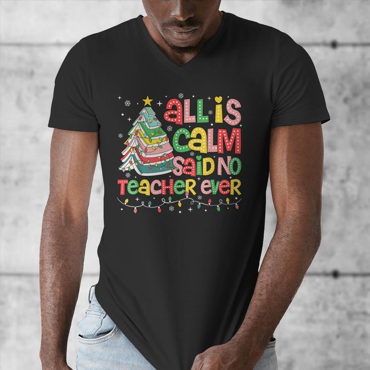 All Is Calm Said No Teacher Ever Book Christmas Tree Men's V-Neck T-Shirt