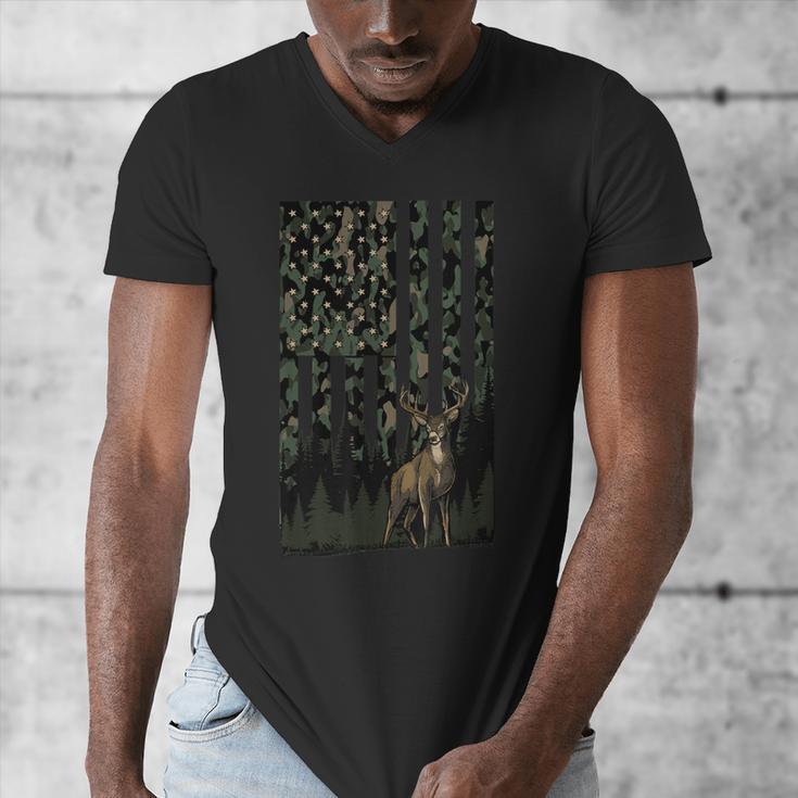 Camo Deer American Flag Graphic Hunting Men Dad Boys Men's V-Neck T-Shirt