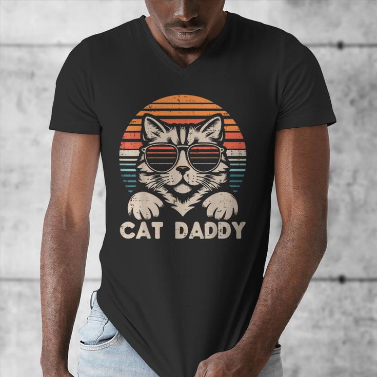 Cat Daddy Sunglasses Sunset Retro Fur Dad Papa Kitten Men Men's V-Neck T-Shirt Cat Daddy Sunglasses Sunset Retro Fur Dad Papa Kitten Men Men's V-Neck T-Shirt