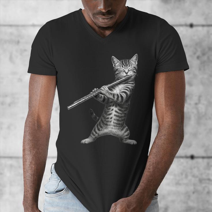 Cat Playing Flute For Cat Lover Cat Mom Cat Dad Men's V-Neck T-Shirt
