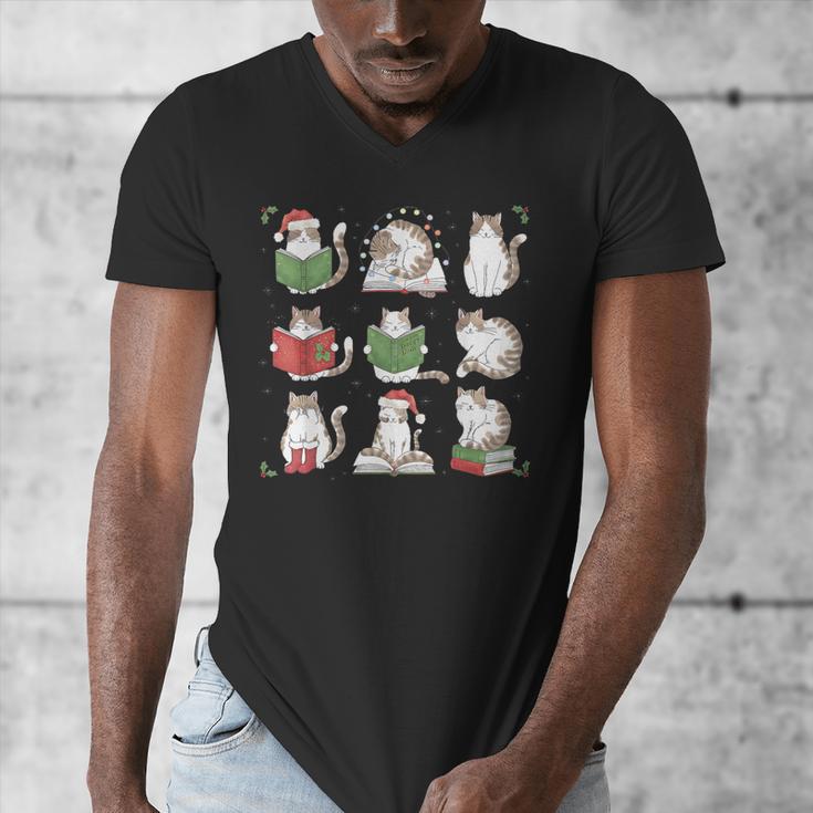 Cat Reading Book Funny Christmas Cat Book Lover Librarian Men Women Kids Men's V-Neck T-Shirt