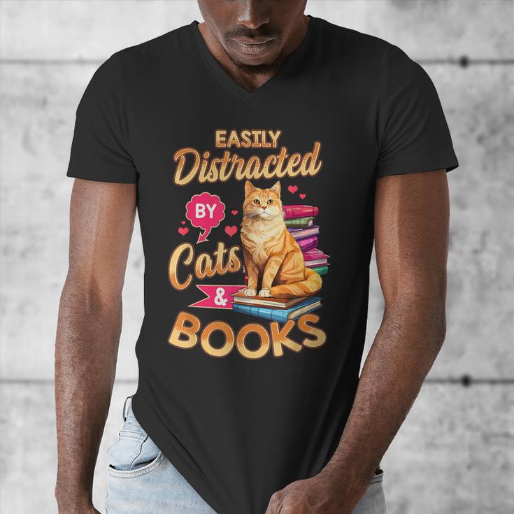 Cat Shirts For Women Book Lover Shirt Cats And Books Men's V-Neck T-Shirt