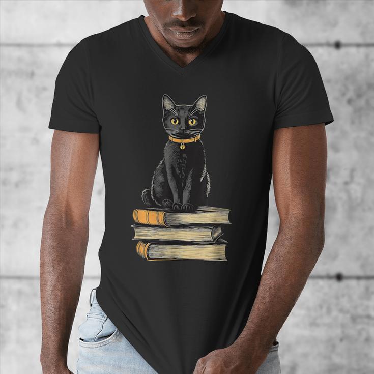 Cat Sitting On Books Men's V-Neck T-Shirt Cat Sitting On Books Men's V-Neck T-Shirt