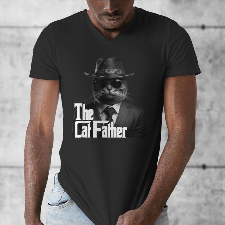 The Catfather Fathersday Best Birthday Cat Dad Men's V-Neck T-Shirt
